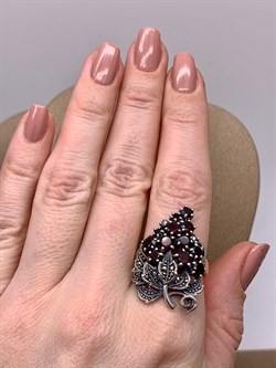 *Кольцо р.20 Виноградная Гроздь Микс Марказит Гранат Пироп арт. HR665-481 вес 11,02 г - фото 294261