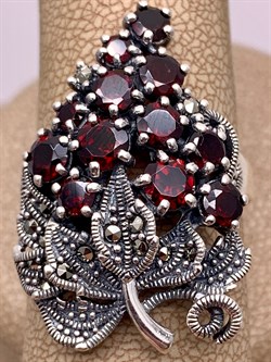 *Кольцо р.20 Виноградная Гроздь Микс Марказит Гранат Пироп арт. HR665-481 вес 11,02 г - фото 294262