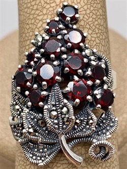 *Кольцо р.20 Виноградная Гроздь Микс Марказит Гранат Пироп арт. HR665-481 вес 11,02 г - фото 294264