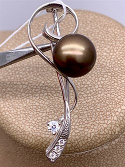 *Брошь Ветвь Черный Жемчуг д.10,5*11мм арт. 4.0215.8.b-876 Вес 4,06 г - фото 294444