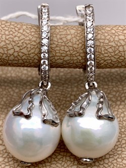 *Серьги Белый Жемчуг Барокко д.11*13мм арт. 2.5450.1.x-044 Вес 7,62 г - фото 294528