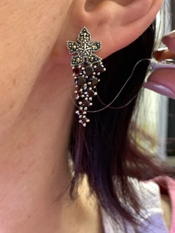 *Серьги Виноградная Гроздь Микс Марказит Гранат Пироп арт. HE697-447 вес 7,67 г - фото 295792