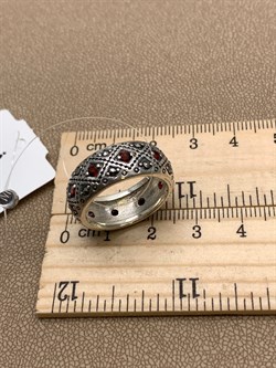 *Кольцо р.19 Микс Марказит Гранат Пироп арт. HR658-528 вес 8.25 г - фото 295895