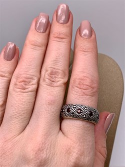 *Кольцо р.19 Микс Марказит Гранат Пироп арт. HR658-528 вес 8.25 г - фото 295896