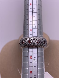 *Кольцо р.19 Микс Марказит Гранат Пироп арт. HR658-528 вес 8.25 г - фото 295899