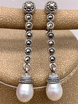 *Серьги Микс Марказит Жемчуг арт. HE1534-239 вес 8 г - фото 296177 *Серьги Микс Марказит Жемчуг арт. HE1534-239 вес 8 г - фото 296177