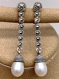 *Серьги Микс Марказит Жемчуг арт. HE1534-239 вес 8 г - фото 296178 *Серьги Микс Марказит Жемчуг арт. HE1534-239 вес 8 г - фото 296178