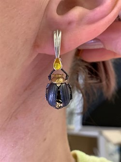 *Серьги Жуки Зеленый Янтарь арт. 25020300095-371 Вес 8,84 г - фото 297136 *Серьги Жуки Зеленый Янтарь арт. 25020300095-371 Вес 8,84 г - фото 297136