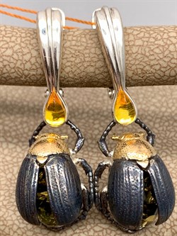 *Серьги Жуки Зеленый Янтарь арт. 25020300095-371 Вес 8,84 г - фото 297137 *Серьги Жуки Зеленый Янтарь арт. 25020300095-371 Вес 8,84 г - фото 297137