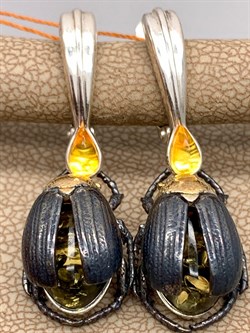 *Серьги Жуки Зеленый Янтарь арт. 25020300095-371 Вес 8,84 г - фото 297139 *Серьги Жуки Зеленый Янтарь арт. 25020300095-371 Вес 8,84 г - фото 297139