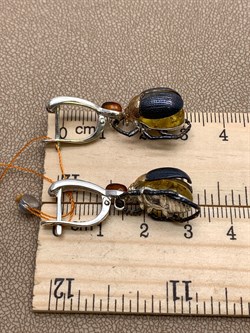 *Серьги Жуки Лимонный Янтарь арт. 25020400095-883 Вес 8,8 г - фото 297221