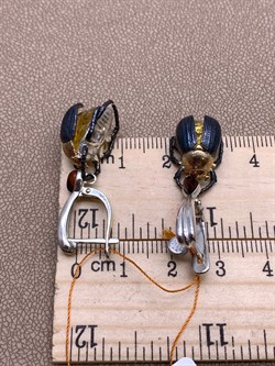 *Серьги Жуки Лимонный Янтарь арт. 25020400095-883 Вес 8,8 г - фото 297222