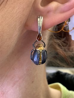 *Серьги Жуки Лимонный Янтарь арт. 25020400095-883 Вес 8,8 г - фото 297223