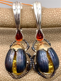 *Серьги Жуки Лимонный Янтарь арт. 25020400095-883 Вес 8,8 г - фото 297224