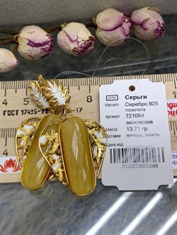 *Серьги Янтарь Эмаль арт. 721094п-566 Вес 13,71 г - фото 297900