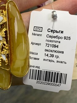 *Серьги Янтарь Эмаль арт. 721094п-047 Вес 14,39 г - фото 297907