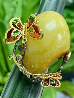 *Кольцо р.17,5 Бабочки Янтарь арт. 720094п-117 Вес 15,18 г - фото 298005
