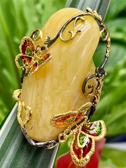 *Кольцо р.17,5 Бабочки Янтарь арт. 720094п-131 Вес 16,4 г - фото 298007