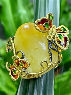 *Кольцо р.17,75 Бабочки Янтарь арт. 720094п-124 Вес 15,1 г - фото 298009