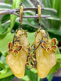 *Серьги Бабочки Янтарь арт. 721094п-057 Вес 16,25 г - фото 298124