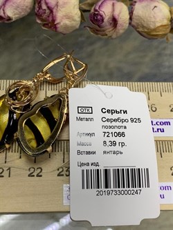 *Серьги Янтарь арт. 721066п-247 Вес 8,39 г - фото 299340