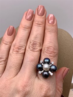 *Кольцо р.19 Жемчуг Микс д.7*7,5мм арт. 1.0106.0.b-193 Вес 5,21 г - фото 301116