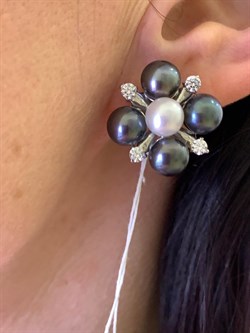 *Серьги Черный Жемчуг Микс д.7*7,5мм арт. 2.0106.0.b-308 Вес 8,52 г - фото 301136