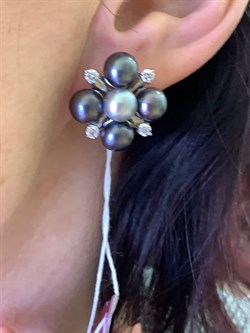 *Серьги Черный Жемчуг Микс д.7*7,5мм арт. 2.0106.0.b-346 Вес 8,72 г - фото 301144