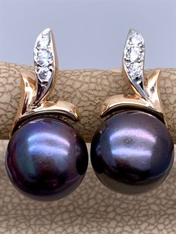 *Серьги Черный Жемчуг д.9,5-10 цв Красное арт. 2.0446.0.b-746 Вес 5,52 г - фото 301198
