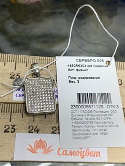 *Подвеска Белый Фианит Микро Вставки арт. 4850R63031pd-129 Вес 3 г - фото 301235