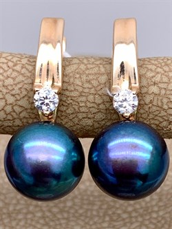 *Серьги Черный Жемчуг д.8,5-9 цв Красное арт. 2.0841.0.b-053 Вес 4,87 г - фото 301410