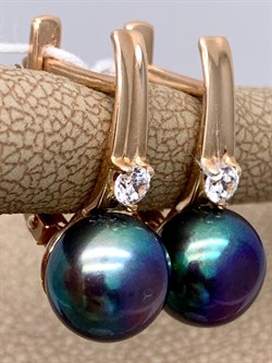 *Серьги Черный Жемчуг д.8,5-9 цв Красное арт. 2.0841.0.b-053 Вес 4,87 г - фото 301411