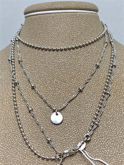 *Цепь р.45-50 Фантазия 2 ряда Перлина Сингапур с  подвеской Круг арт. 032282R015L45-184 Вес 7,94 г - фото 303310