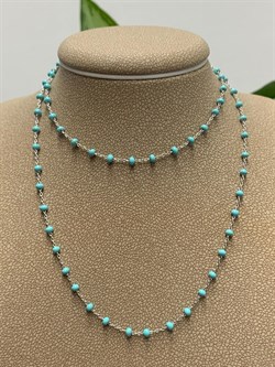 *Цепь р.45 Фантазия с шариками с эмалью цв Бирюзовый арт 0382R082L45tr-428 (Вес 3,23 г) - фото 303515