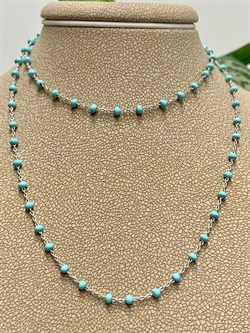 *Цепь р.40 Фантазия с шариками с эмалью цв Бирюзовый арт. 0382R082L40tr-069 (Вес 2,95 г) - фото 303527