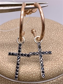 *Серьги Пусеты Трансформер Черная Шпинель арт. С01271/Ag-607/1ПОЗ-042 вес 3,23 г - фото 306135