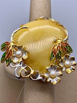 *Кольцо р.19,5 Королевский Янтарь Жемчуг Эмаль Эксклюзив арт. 720104п-057 Вес 23,31 г - фото 306614 *Кольцо р.19,5 Королевский Янтарь Жемчуг Эмаль Эксклюзив арт. 720104п-057 Вес 23,31 г - фото 306614