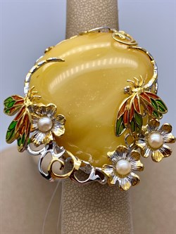 *Кольцо р.19,5 Королевский Янтарь Жемчуг Эмаль Эксклюзив арт. 720104п-057 Вес 23,31 г - фото 306615 *Кольцо р.19,5 Королевский Янтарь Жемчуг Эмаль Эксклюзив арт. 720104п-057 Вес 23,31 г - фото 306615