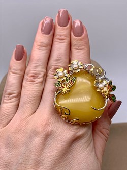 *Кольцо р.19,5 Королевский Янтарь Жемчуг Эмаль Эксклюзив арт. 720104п-057 Вес 23,31 г - фото 306616 *Кольцо р.19,5 Королевский Янтарь Жемчуг Эмаль Эксклюзив арт. 720104п-057 Вес 23,31 г - фото 306616