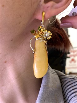 *Серьги Королевский Янтарь Жемчуг Эмаль Эксклюзив арт. 721104п-053 Вес 18,73 г - фото 306625 *Серьги Королевский Янтарь Жемчуг Эмаль Эксклюзив арт. 721104п-053 Вес 18,73 г - фото 306625