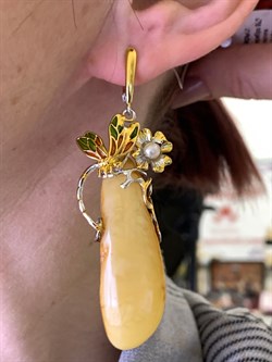 *Серьги Королевский Янтарь Жемчуг Эмаль Эксклюзив арт. 721104п-053 Вес 18,73 г - фото 306626 *Серьги Королевский Янтарь Жемчуг Эмаль Эксклюзив арт. 721104п-053 Вес 18,73 г - фото 306626