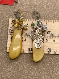 *Серьги Королевский Янтарь Жемчуг Эмаль Эксклюзив арт. 721104п-053 Вес 18,73 г - фото 306628 *Серьги Королевский Янтарь Жемчуг Эмаль Эксклюзив арт. 721104п-053 Вес 18,73 г - фото 306628