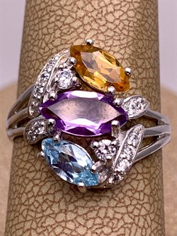 *Кольцо р.18,5 Микс Аметист Голубой Топаз  Цитрин арт. R00470-193 вес 3,54 г - фото 308322 *Кольцо р.18,5 Микс Аметист Голубой Топаз  Цитрин арт. R00470-193 вес 3,54 г - фото 308322