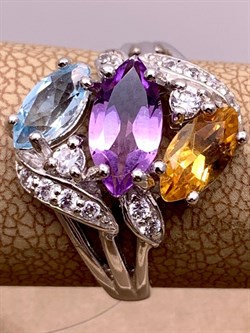 *Кольцо р.18,5 Микс Аметист Голубой Топаз  Цитрин арт. R00470-193 вес 3,54 г - фото 308323 *Кольцо р.18,5 Микс Аметист Голубой Топаз  Цитрин арт. R00470-193 вес 3,54 г - фото 308323
