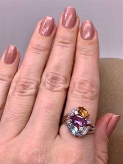 *Кольцо р.18,5 Микс Аметист Голубой Топаз  Цитрин арт. R00470-193 вес 3,54 г - фото 308326 *Кольцо р.18,5 Микс Аметист Голубой Топаз  Цитрин арт. R00470-193 вес 3,54 г - фото 308326