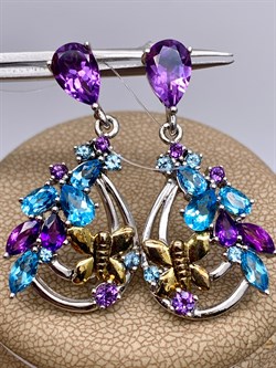 *Серьги Пусеты Микс Аметист Голубой Топаз арт. E00528-644 вес 8,7 г - фото 308355 *Серьги Пусеты Микс Аметист Голубой Топаз арт. E00528-644 вес 8,7 г - фото 308355