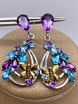 *Серьги Пусеты Микс Аметист Голубой Топаз арт. E00528-644 вес 8,7 г - фото 308356 *Серьги Пусеты Микс Аметист Голубой Топаз арт. E00528-644 вес 8,7 г - фото 308356