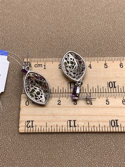 *Серьги Пусеты Микс Аметист Гранат Хризолит арт. E00167-451 Вес 9,64 г - фото 308371