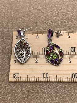 *Серьги Пусеты Микс Аметист Гранат Хризолит арт. E00167-451 Вес 9,64 г - фото 308372