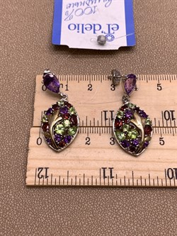 *Серьги Пусеты Микс Аметист Гранат Хризолит арт. E00167-451 Вес 9,64 г - фото 308373